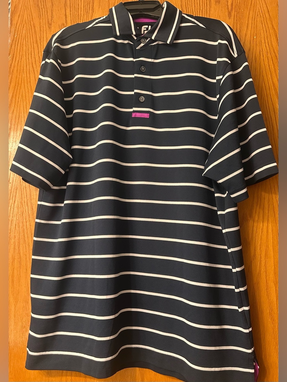 FootJoy Mens Medium Navy White Striped Performance Golf Polo Shirt